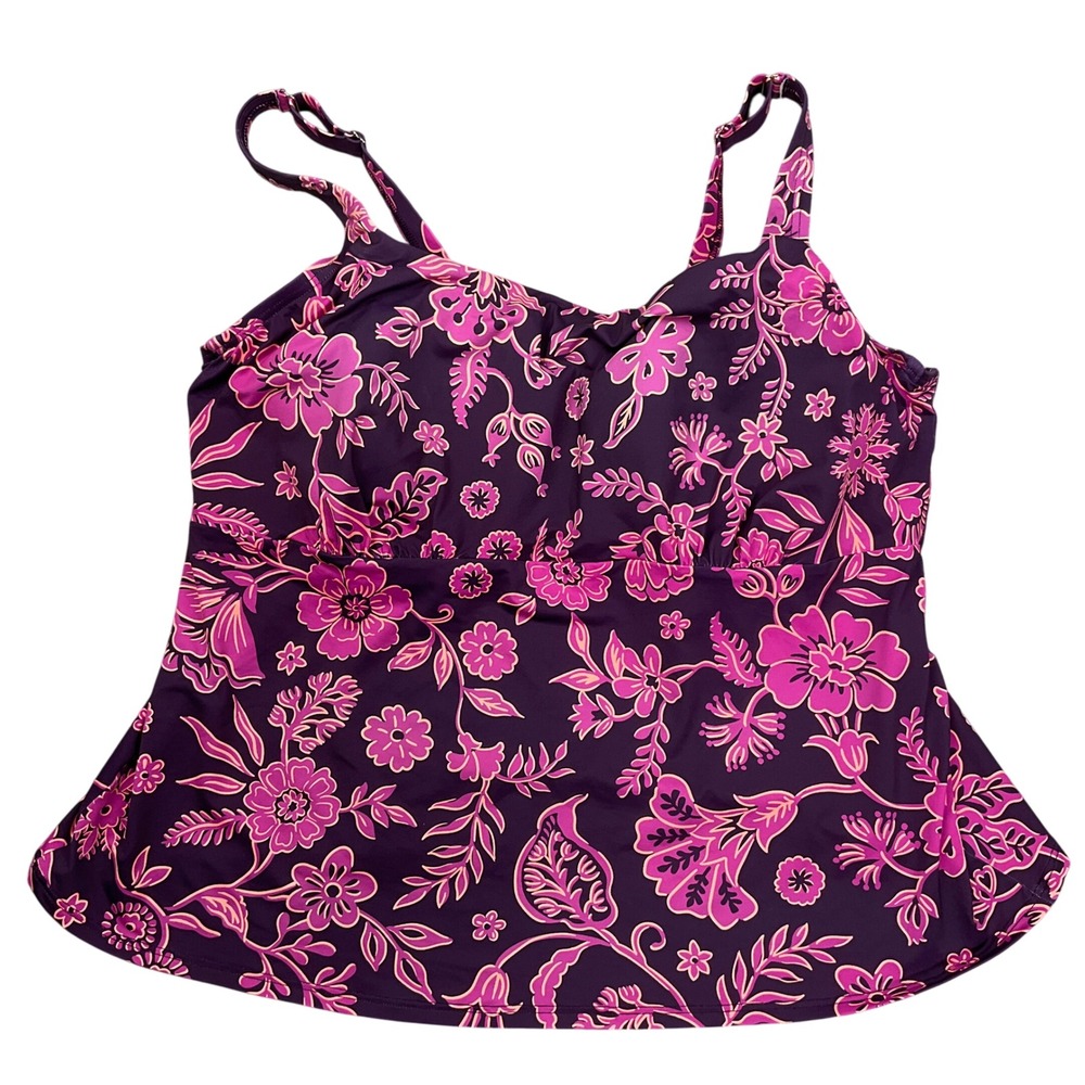 Lands' End‎ Tankini Top Womens 20W Purple Floral Modest Straps